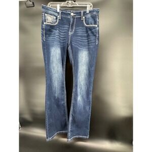 Grace in LA Easy Fit Jeans Size 32 Embellished Rhinestone Stretch Denim